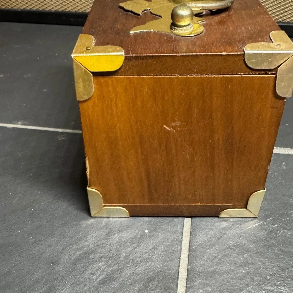 Vintage Wood Brass Campaign Style Coaster Set 8 Piece Miniature Trunk Chest MCM